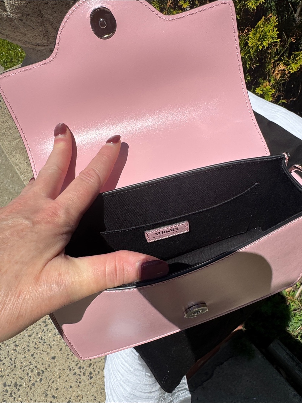 Versace Pink Leather Top-Handle Satchel with Silver Medusa, Calfskin Leather .Sm - Picture 5 of 12